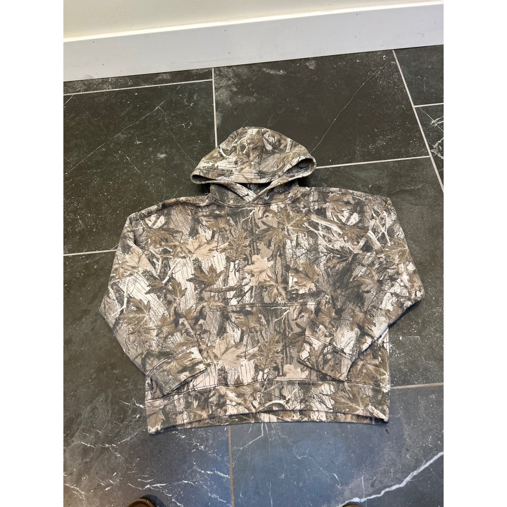 Hollister Mens Boxy Fit Camo Leaf Print Pullover Hoodie Brown Tan Small